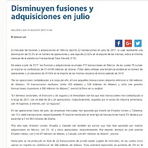 Diminuyen fusiones y adquisiciones en julio